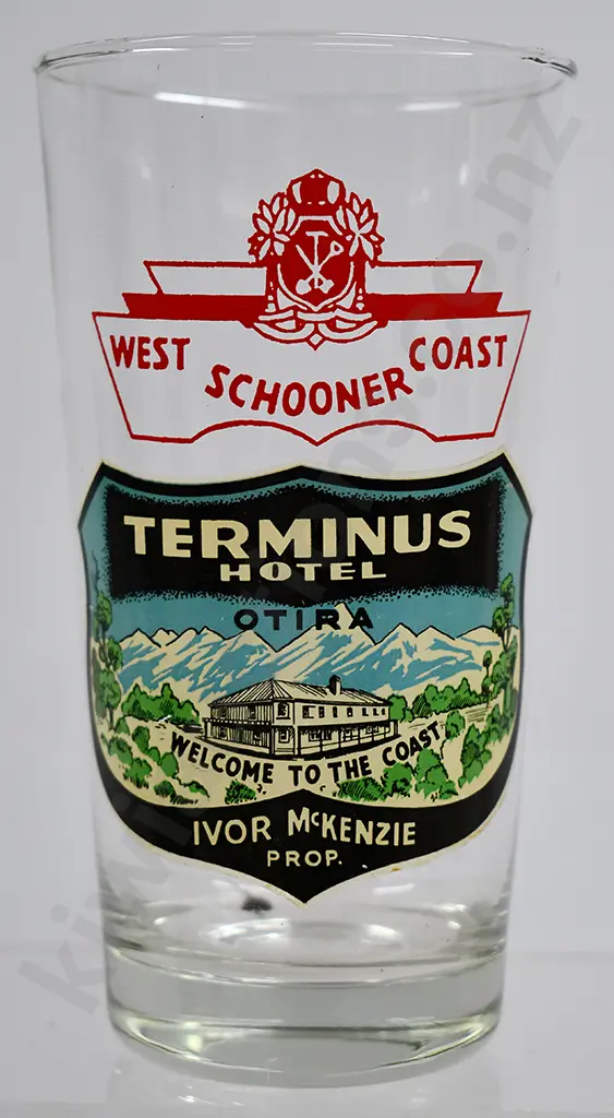 BEER DRINKING GLASS WITH DECAL TERMINUS HOTEL OTIRA Image 1++