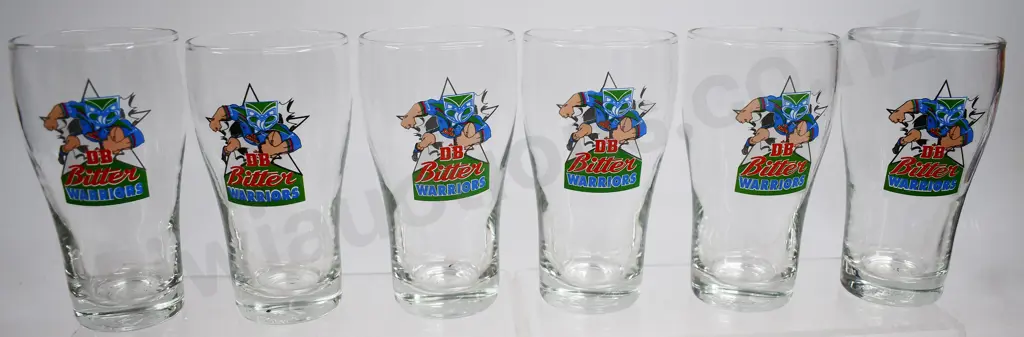 AUCKLAND WARRIORS SET OF 6 BEER GLASSES, ALL BLACKS MICRO MODELS VEHICLE Image 1++
