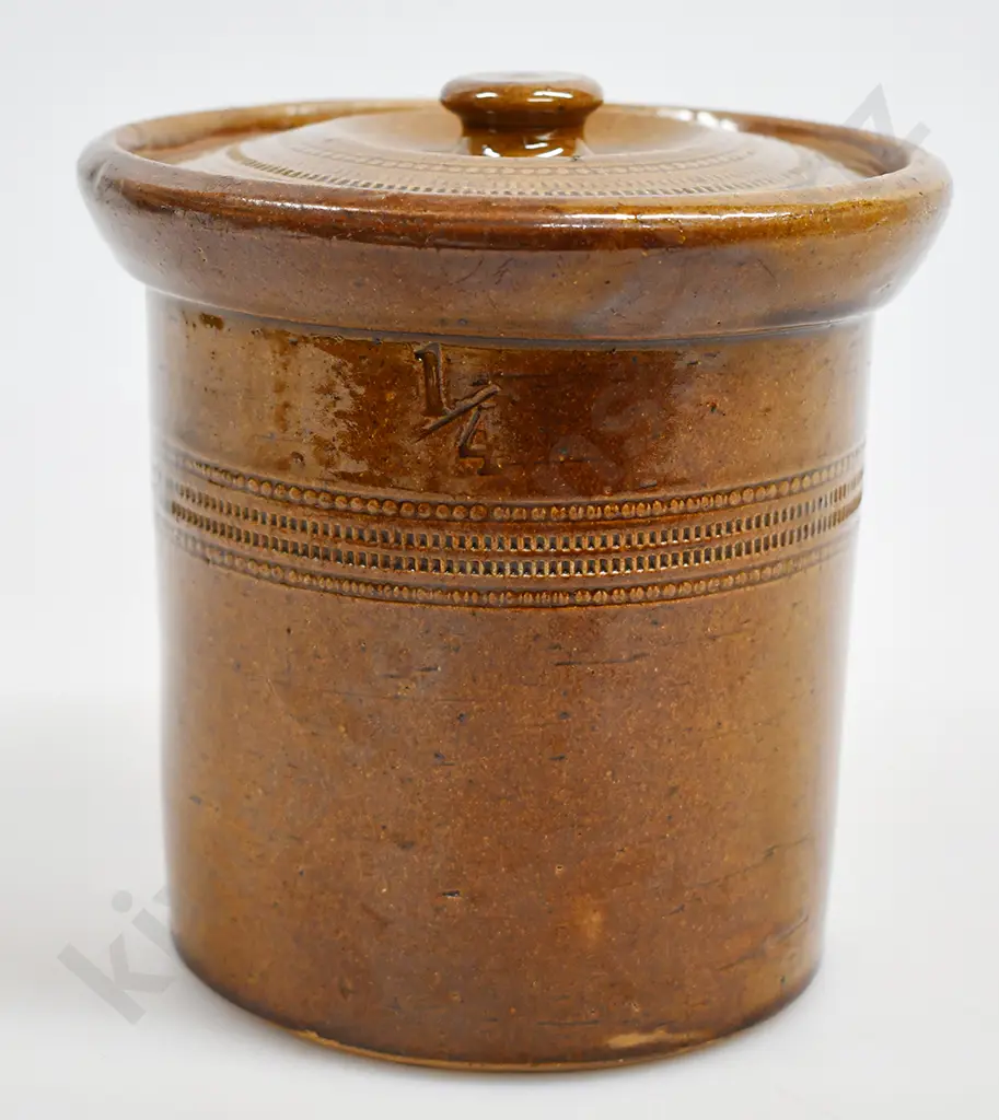 LUKE ADAMS LIDDED STORAGE CROCK 1/4 GALLON SIZE Image 1++