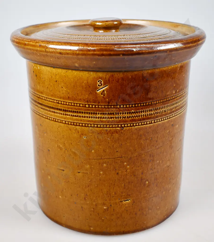 LUKE ADAMS LIDDED STORAGE CROCK 3/4 GALLON SIZE Image 1++