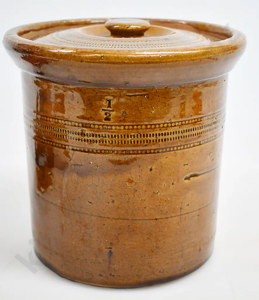 LUKE ADAMS LIDDED STORAGE CROCK 1/2 GALLON SIZE Image 1++