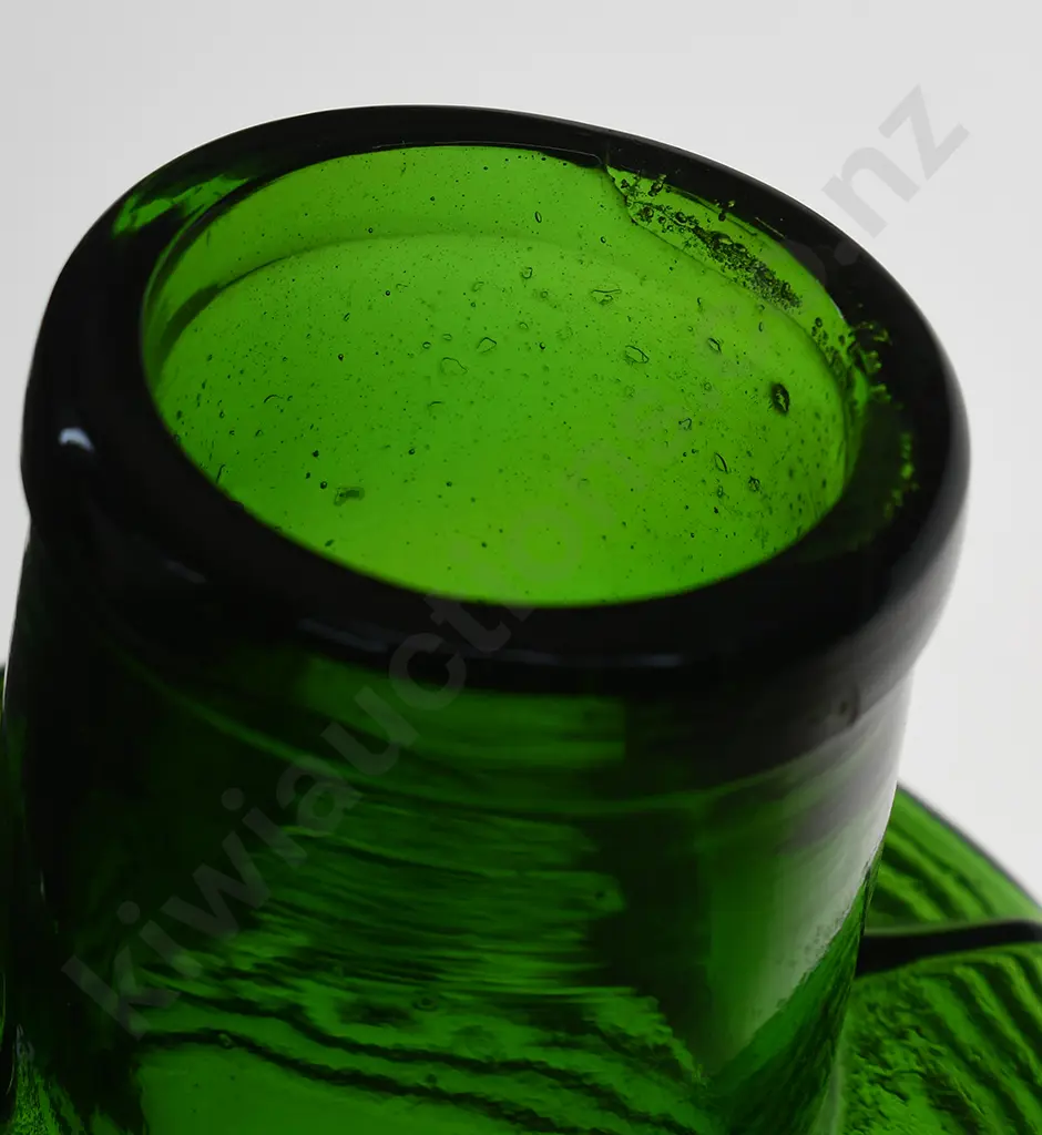 GREEN GLASS BARREL SHAPED BOTTLE Image 1++