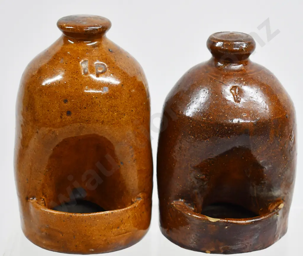 EARLY COLONIAL POTTERY BIRD FEEDERS Image 1++