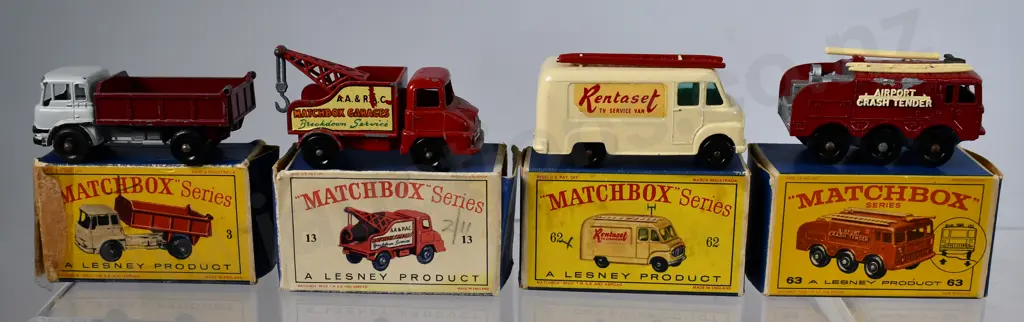 MATCHBOX SERIES TRUCKS, VAN, CRASH TENDER BOXED Image 1++