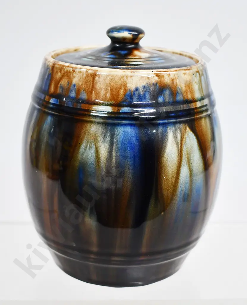 MAJOLICA GLAZED LIDDED BARREL Image 1++