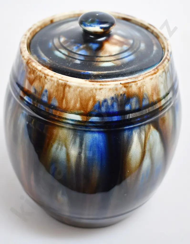 MAJOLICA GLAZED LIDDED BARREL Image 1++