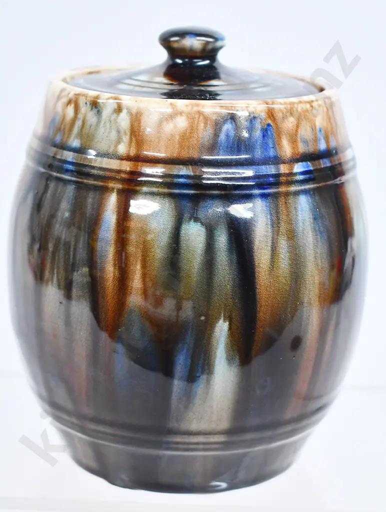 MAJOLICA GLAZED LIDDED BARREL Image 1++