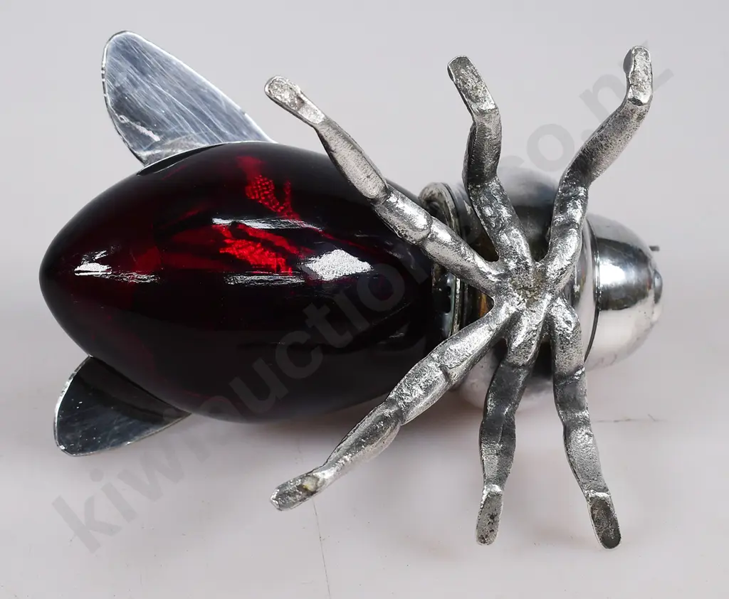SILVER PLATE & RED GLASS HONEY POT Image 1++