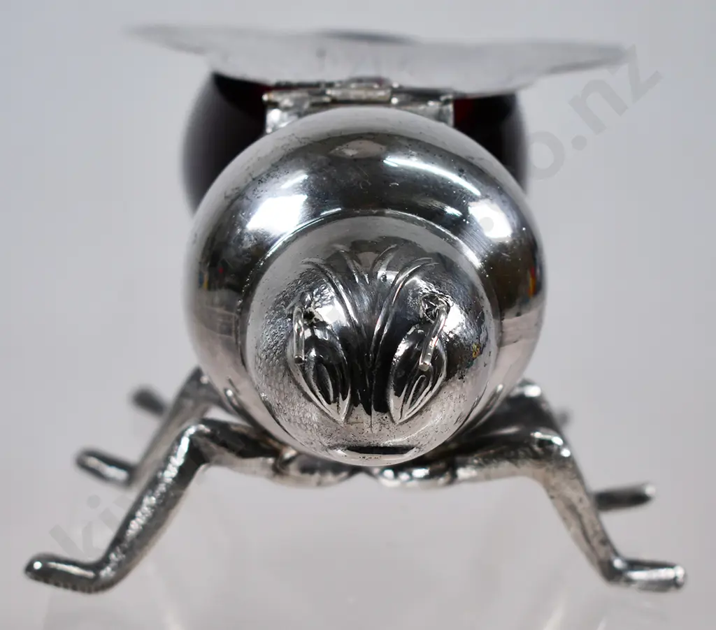 SILVER PLATE & RED GLASS HONEY POT Image 1++
