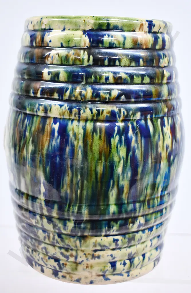 MAJOLICA GLAZED POTTERY FLOUR STORAGE JAR Image 1++