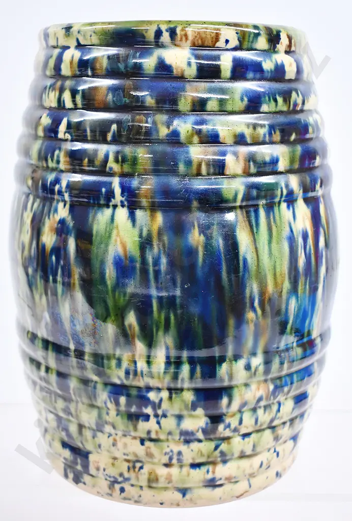 MAJOLICA GLAZED POTTERY FLOUR STORAGE JAR Image 1++