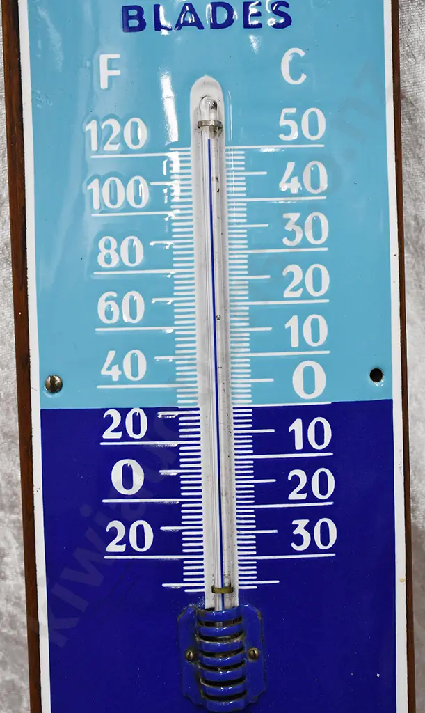 GILLETTE ENAMEL SIGN WITH BAROMETER & THERMOMETER Image 1++
