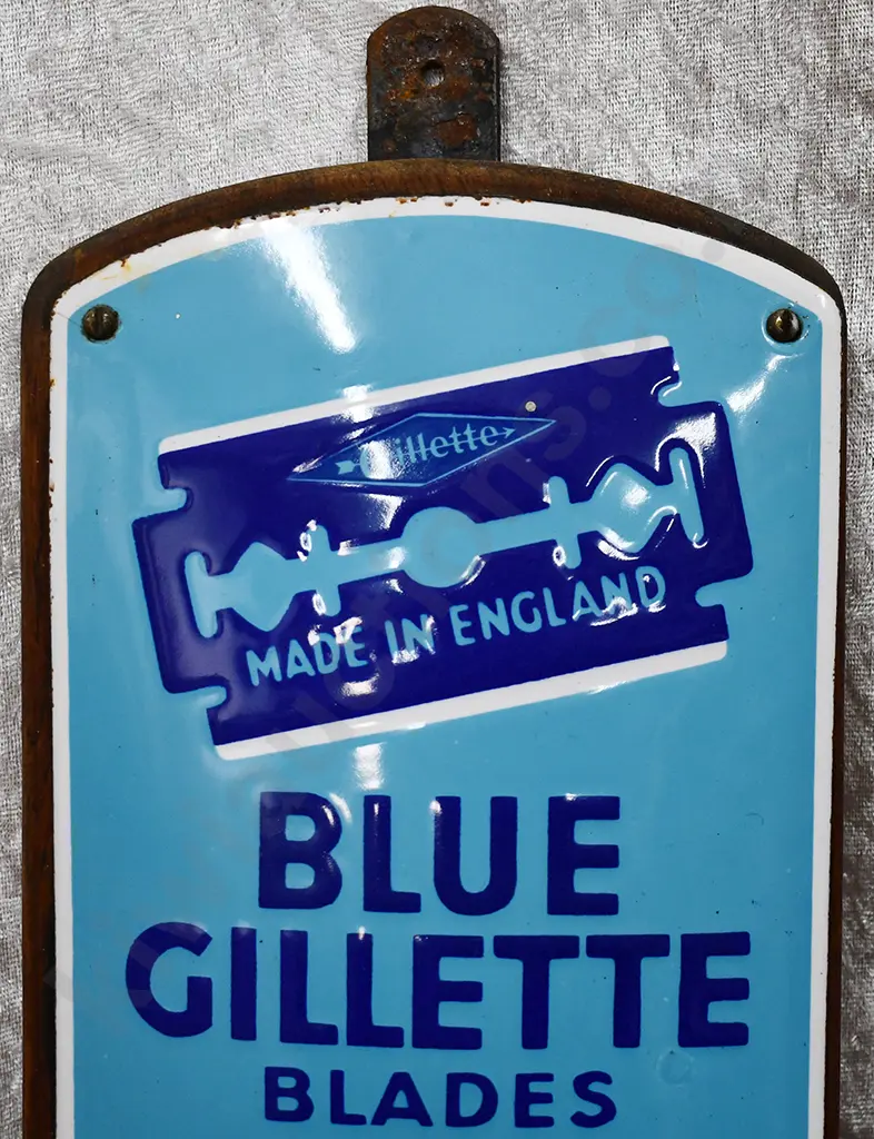 GILLETTE ENAMEL SIGN WITH BAROMETER & THERMOMETER Image 1++