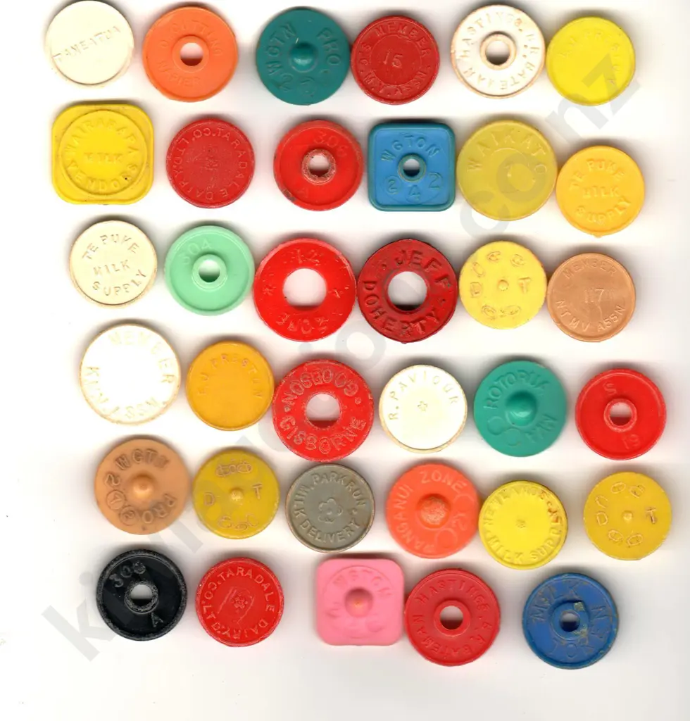 ASSORTED PLASTIC MILK TOKENS X 35 Image 1++