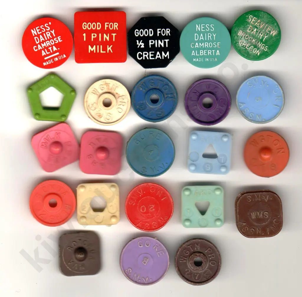 ASSORTED PLASTIC MILK TOKENS X 23 Image 1++