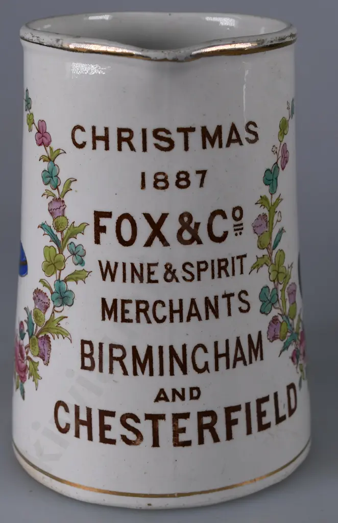 FOX & CO BIRMINGHAM & CHESTERFIELD ADVERTISING JUG Image 1++