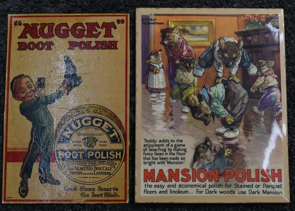 NUGGET BOOT POLISH & MANSION WAX POLISH ADVERTISING SIGNS Image 1++
