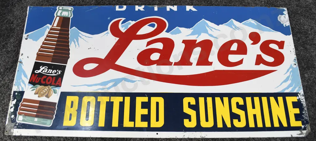 LANE’S BOTTLED SUNSHINE NU COLA ADVERTISING SIGN Image 1++