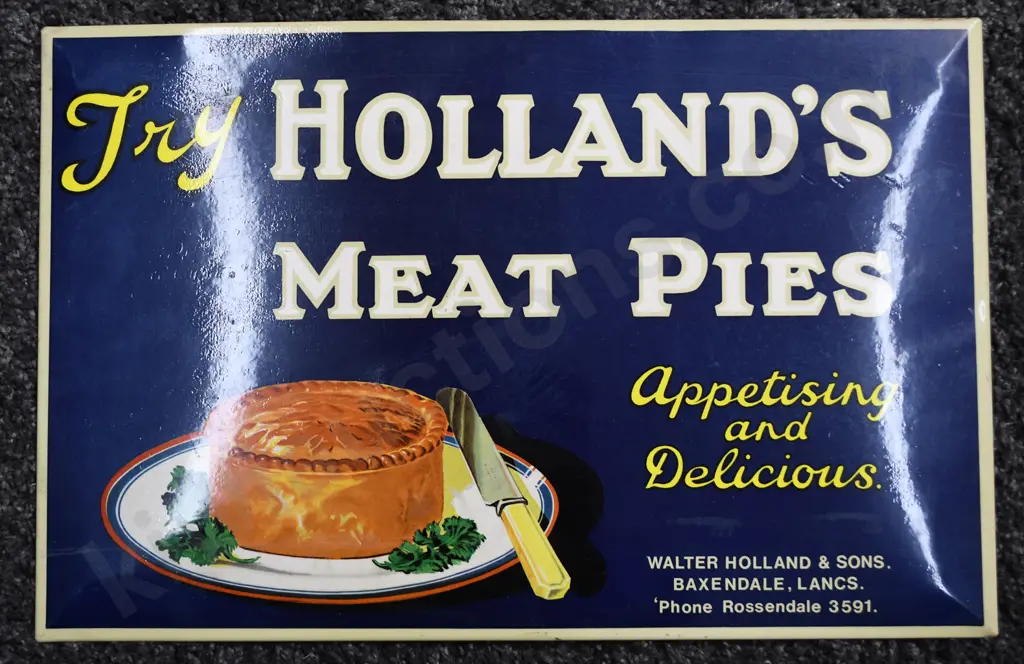 NEW ZEALAND BEEF & TRY HOLLANDS MEAT PIES ADVERTISING SIGNS Image 1++