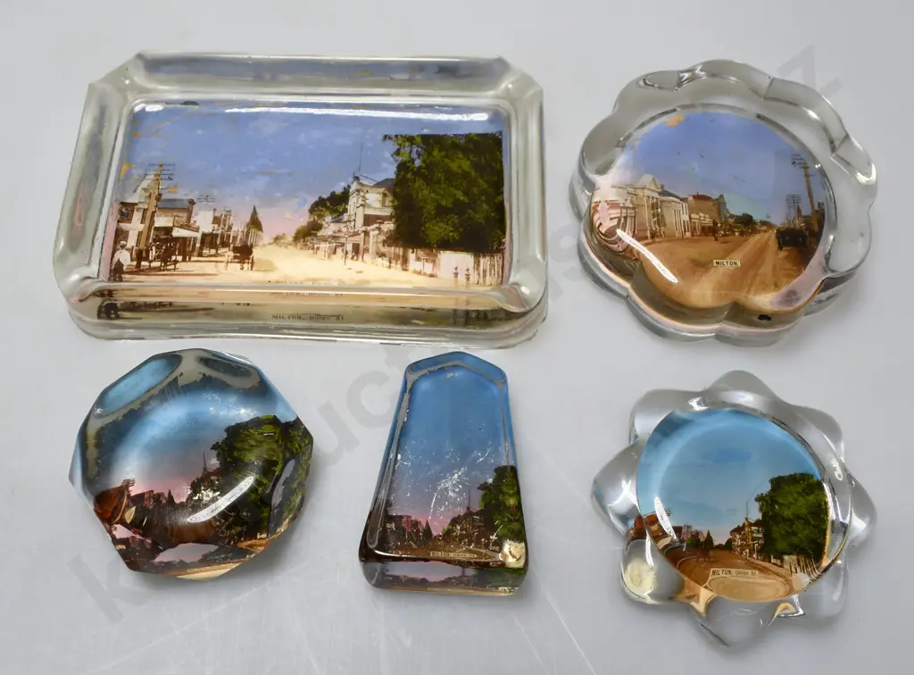 ADVERTISING PAPERWEIGHTS AND ASHTRAY FROM MILTON OTAGO X 5 Image 1++