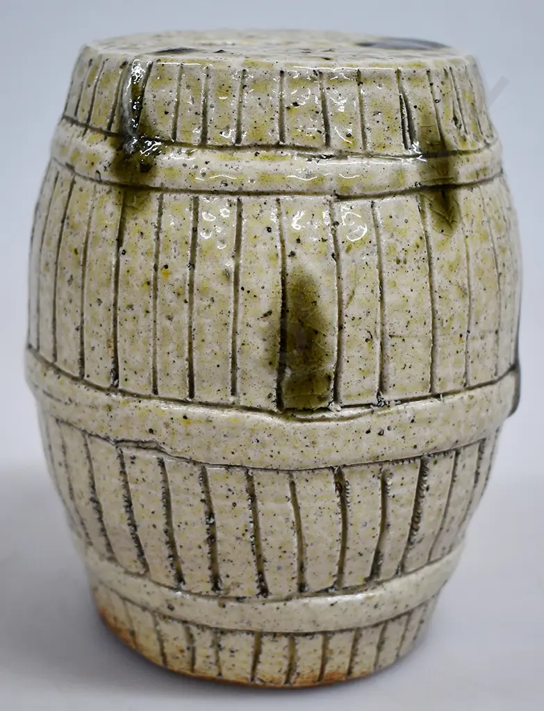 COLONIAL POTTERY BARREL MONEY BANK, KAI ORA 1929 Image 1++