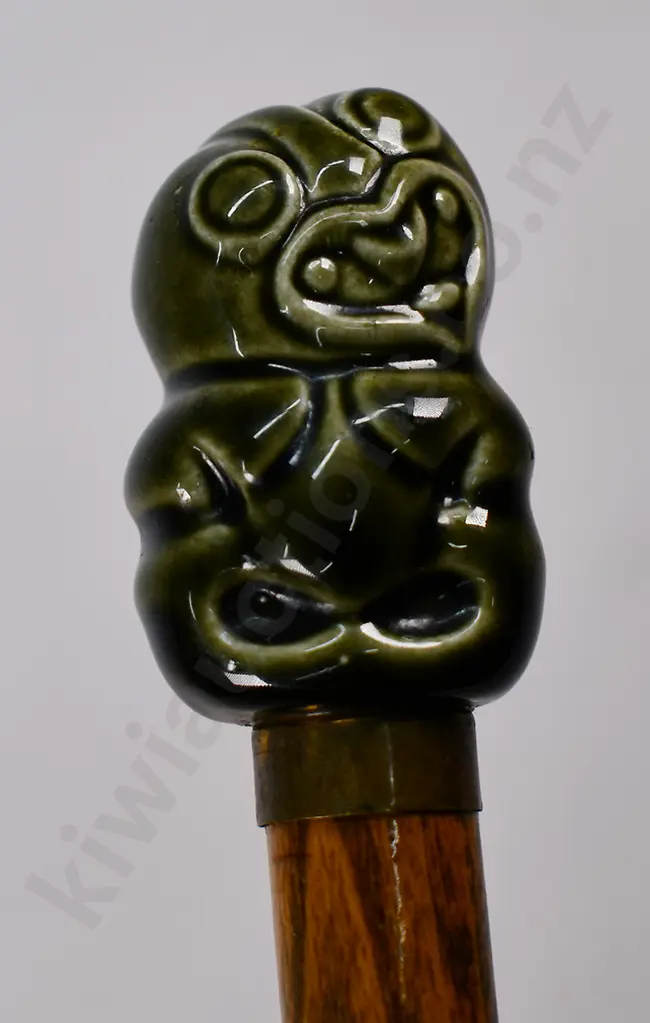 WALKING CANE WITH CERAMIC TIKI DESIGNED HANDLE Image 1++