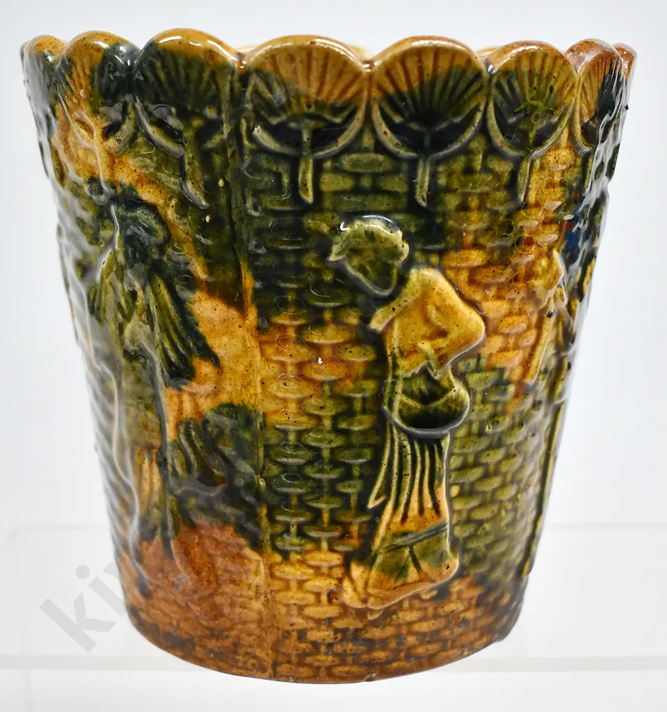 MAJOLICA  POTTERY JARDINERE PLANTER & SAUCER Image 1++