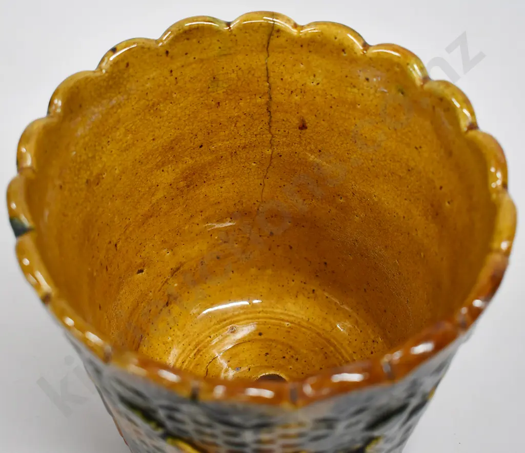 MAJOLICA  POTTERY JARDINERE PLANTER & SAUCER Image 1++