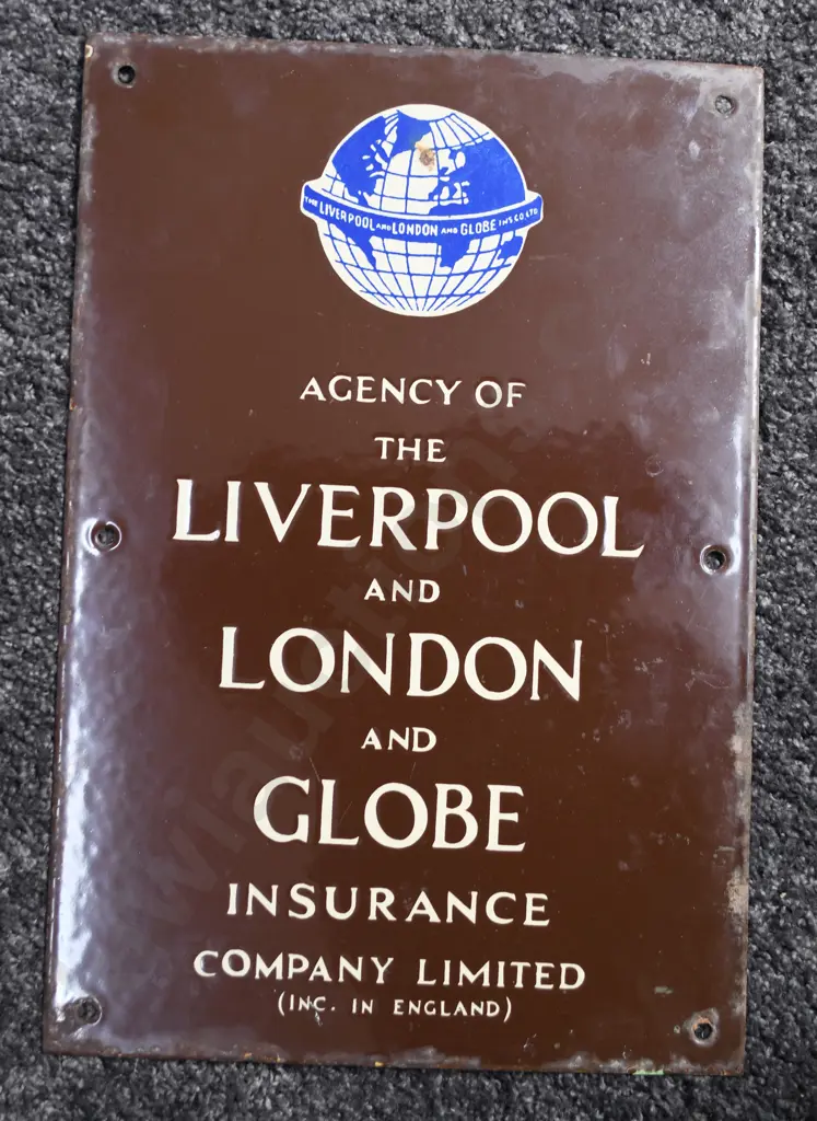 GLOBE INSURANCE ENAMEL SIGN Image 1++