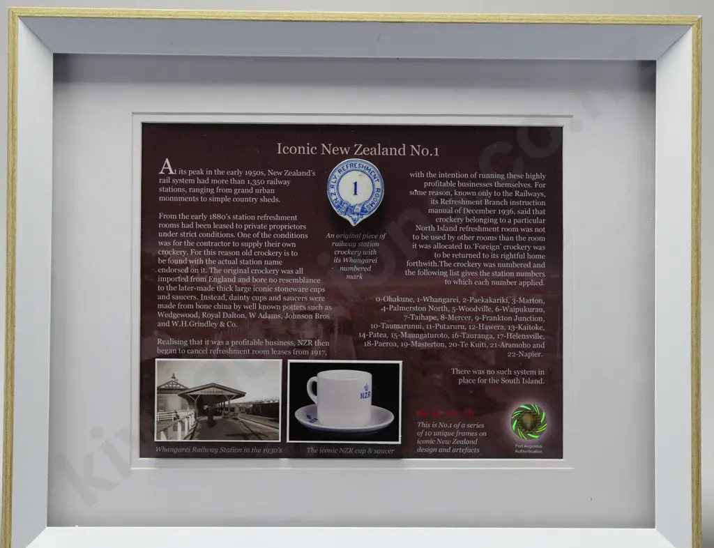 NEW ZEALAND RAILWAYS REFRESHMENTS ROOMS NO 1 FRAMED HISTORY Image 1++