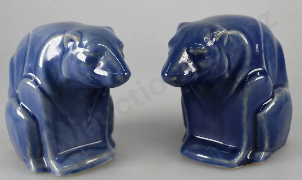 CROWN LYNN POLAR BEAR BOOK ENDS BLUE Image 1++