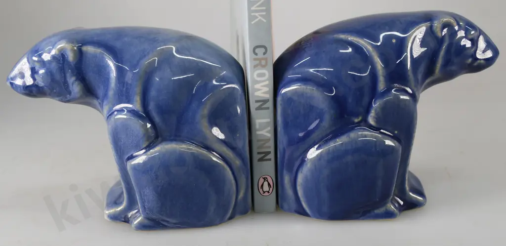CROWN LYNN POLAR BEAR BOOK ENDS BLUE Image 1++