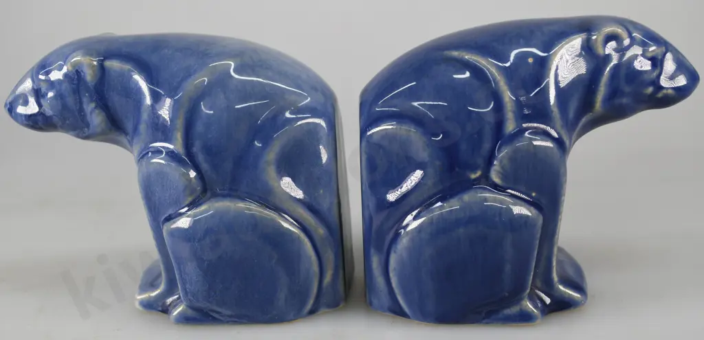 CROWN LYNN POLAR BEAR BOOK ENDS BLUE Image 1++