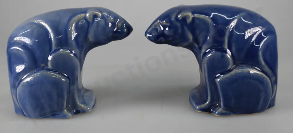 CROWN LYNN POLAR BEAR BOOK ENDS BLUE Image 1++