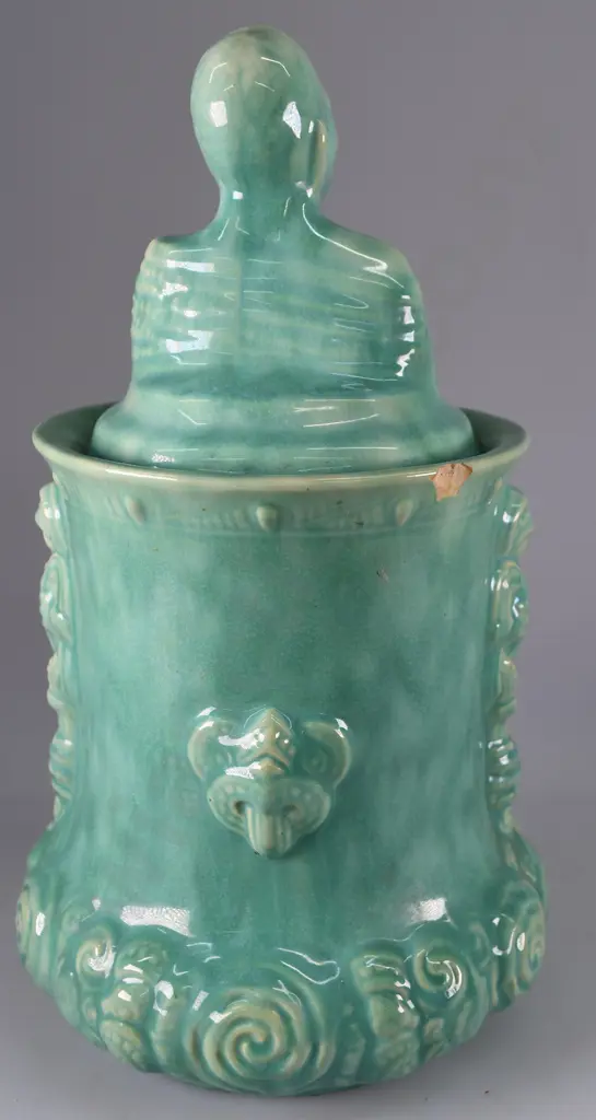 TEMUKA MAORI THEMED TOBACCO JAR AQUA Image 1++