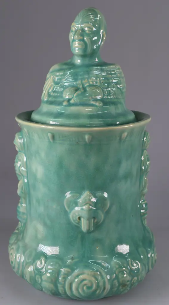 TEMUKA MAORI THEMED TOBACCO JAR AQUA Image 1++