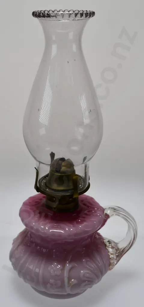 CRANBERRY GLASS FUEL LAMP & CHIMNEY Image 1++