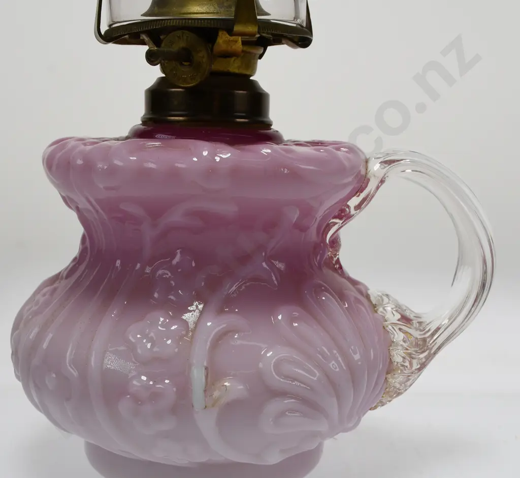 CRANBERRY GLASS FUEL LAMP & CHIMNEY Image 1++